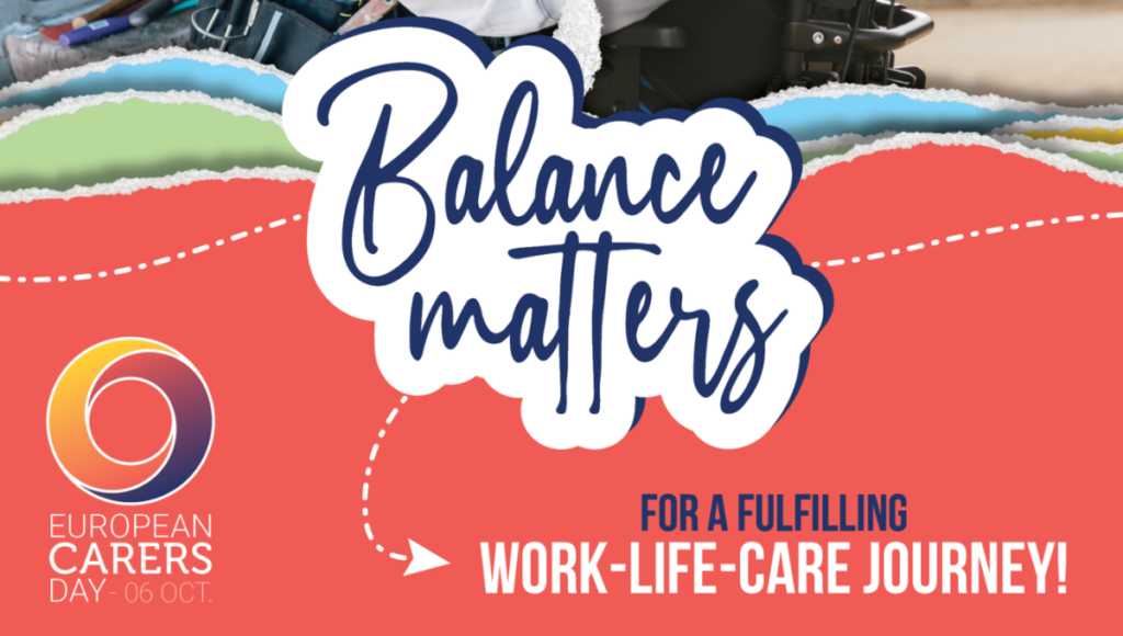 Offizielles Plakat zum European Carers Day 2023 mit Motto "Balance matters"