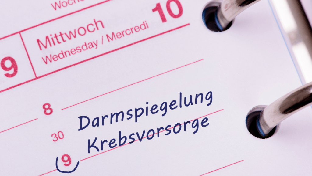 Eine Kalendernotiz mit den Worten "Darmspiegelung" und "Vorsorge"